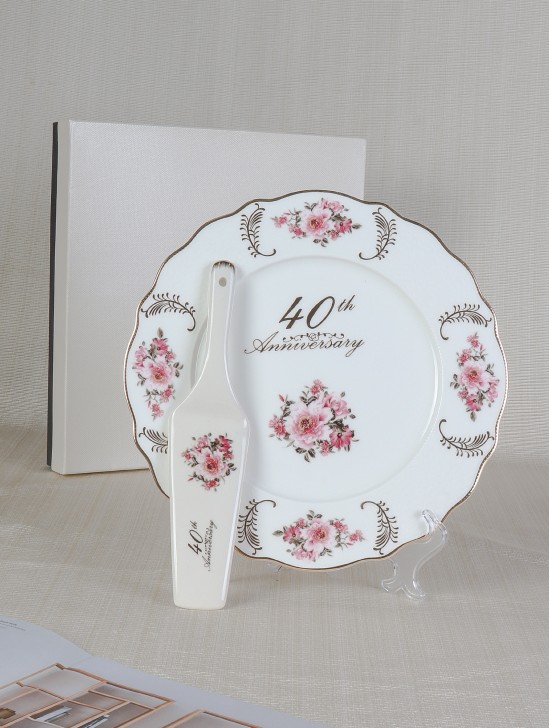 40th Anniversary Cake Plate w/ Server (English) With Gift Box(Same item CK7002-40E)